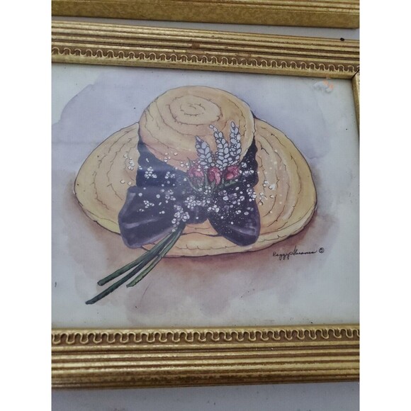 Peggy Abrams Victorian Hats Set of 2 Gold Tone Framed Art Prints - Picture 6 of 8
